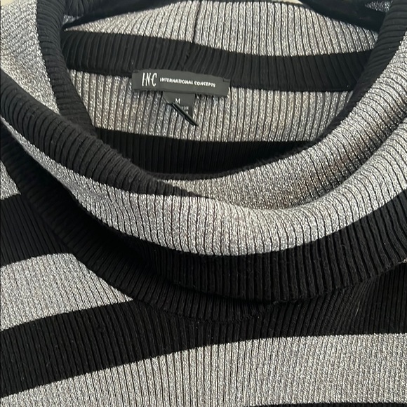 INC International Concepts Black and Silver Striped Cowl Neck Sweater Dress M - Picture 5 of 11